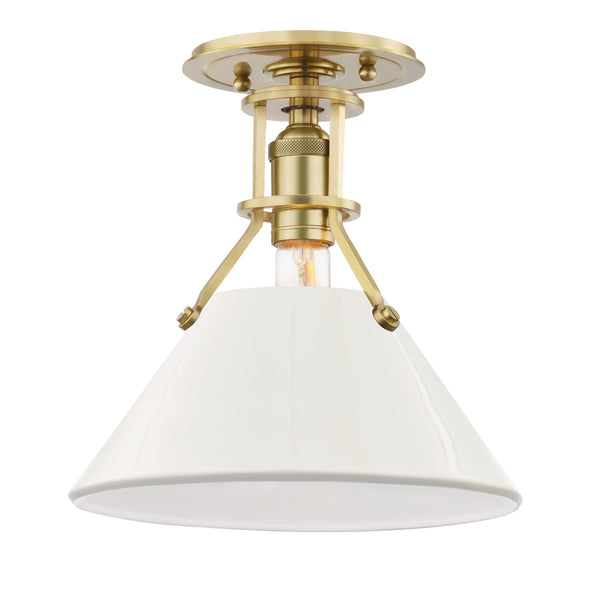 Lighting - Semi Flush Painted No.2 1 Light Semi Flush // Aged Brass & Off White 