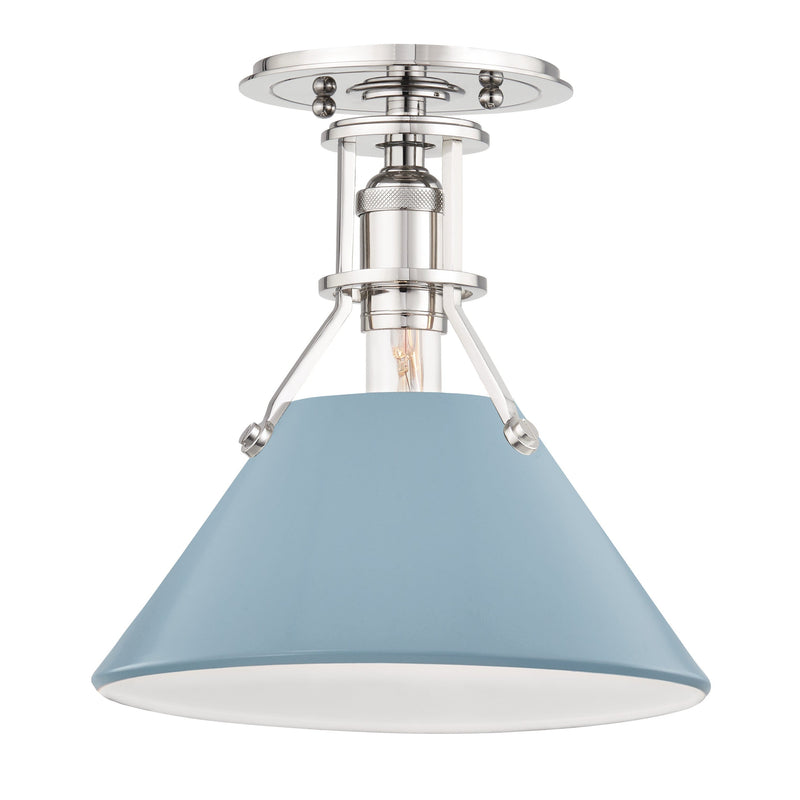 Lighting - Semi Flush Painted No.2 1 Light Semi Flush // Polished Nickel & Blue Bird 