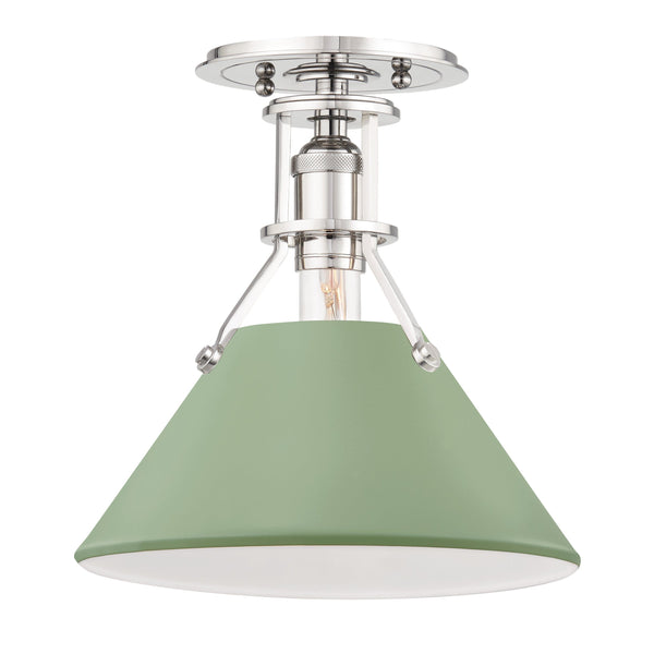 Lighting - Semi Flush Painted No.2 1 Light Semi Flush // Polished Nickel & Leaf Green 