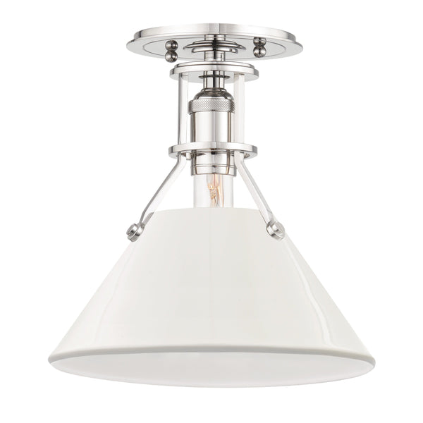 Lighting - Semi Flush Painted No.2 1 Light Semi Flush // Polished Nickel & Off White 