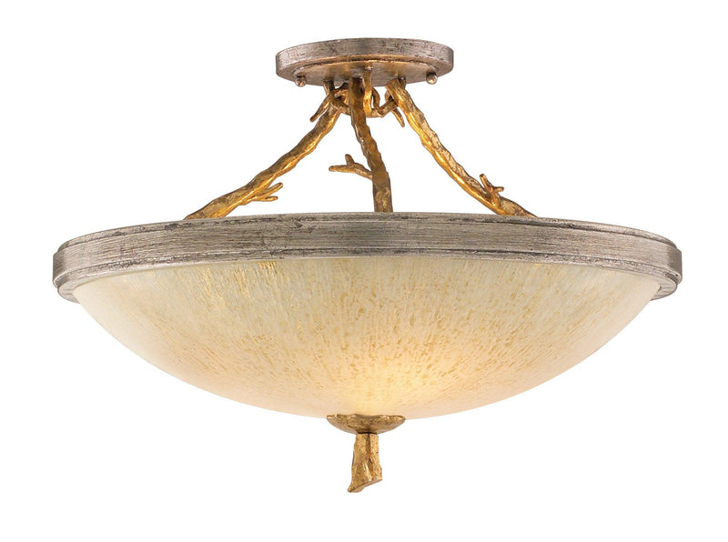 Lighting - Semi Flush Parc Royale 3lt Semi Flush // Gold and Silver Leaf 