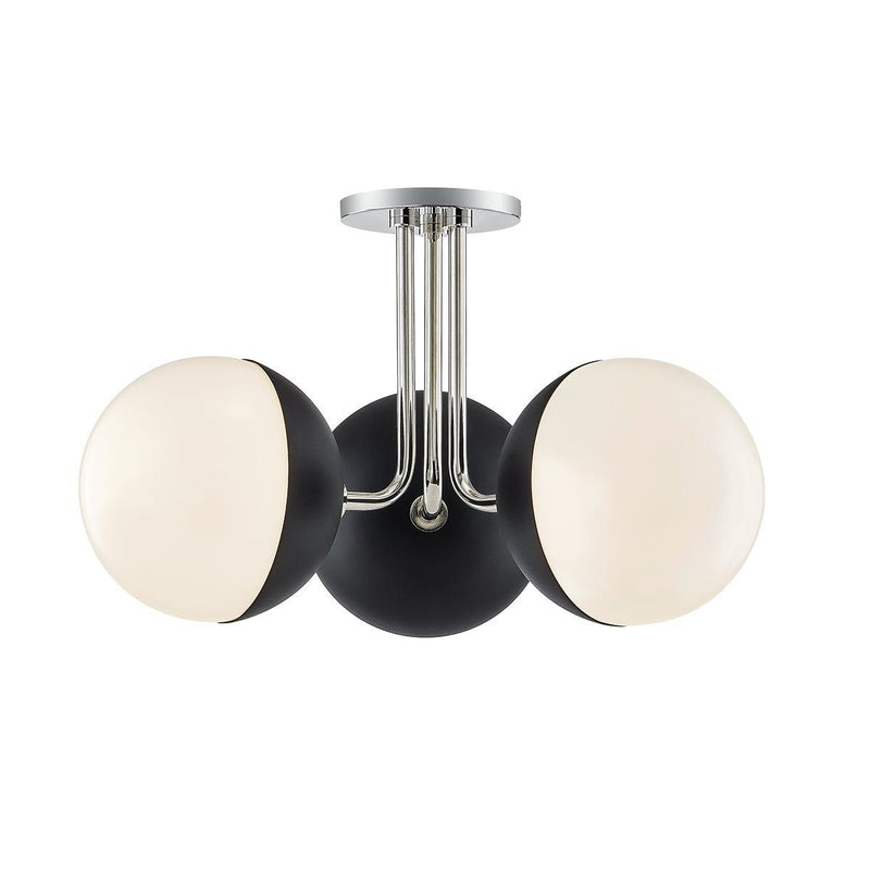 Lighting - Semi Flush Renee 3 Light Semi Flush // Polished Nickel & Black 