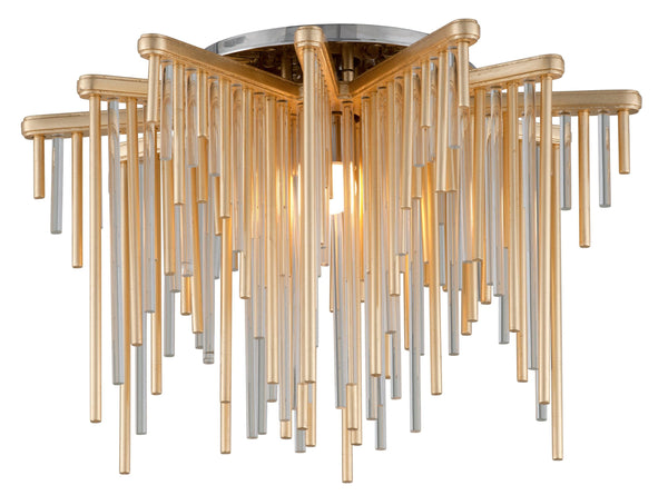 Lighting - Semi Flush Theory 1lt Ceiling Semi Flush // Gold Leaf W Polished Stainless 