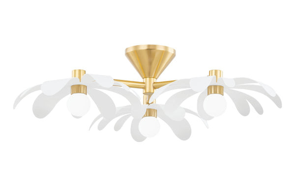 Lighting - Semi Flush Twiggy 3 Light Semi Flush Mount // Aged Brass & Textured White Combo 