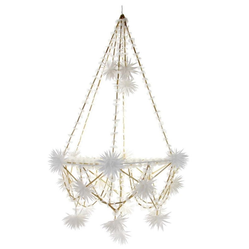 Lighting Star Pajaki Chandelier in White & Wood 