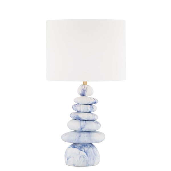 Lighting - Table Lamp Fenton 1 Light Table Lamp // Aged Brass & Ceramic Marbled Blue 