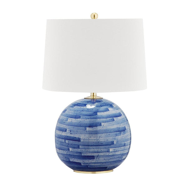 Lighting - Table Lamp Laurel 1 Light Table Lamp // Aged Brass & Blue Combo 