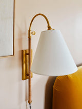 Lighting - Wall Sconce Curves No.1 1 Light Adjustable Wall Sconce with Rattan Accent // Aged Brass 