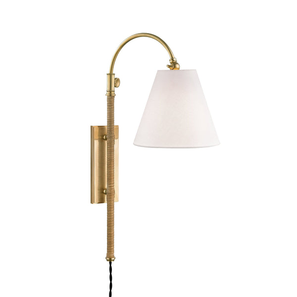 Lighting - Wall Sconce Curves No.1 1 Light Adjustable Wall Sconce with Rattan Accent // Aged Brass 