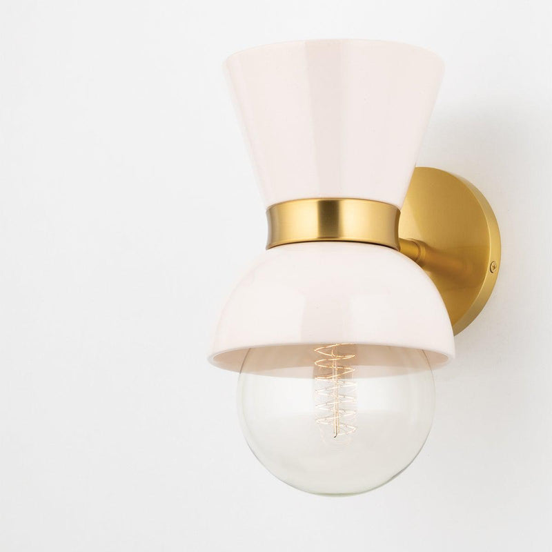 Lighting - Wall Sconce Gillian 1 Light Wall Sconce // Aged Brass & Ceramic Gloss Cream 