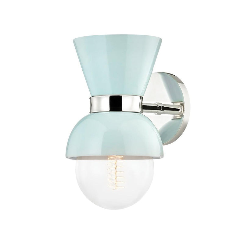 Lighting - Wall Sconce Gillian 1 Light Wall Sconce // Polished Nickel & Ceramic Gloss Robins Egg Blue 