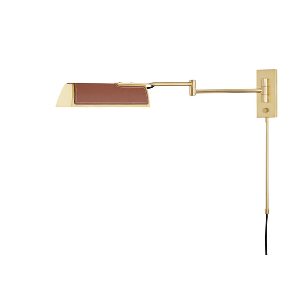 Lighting - Wall Sconce Holtsville 1 Light Swing Arm Wall Sconce with Saddle Leather // Aged Brass 