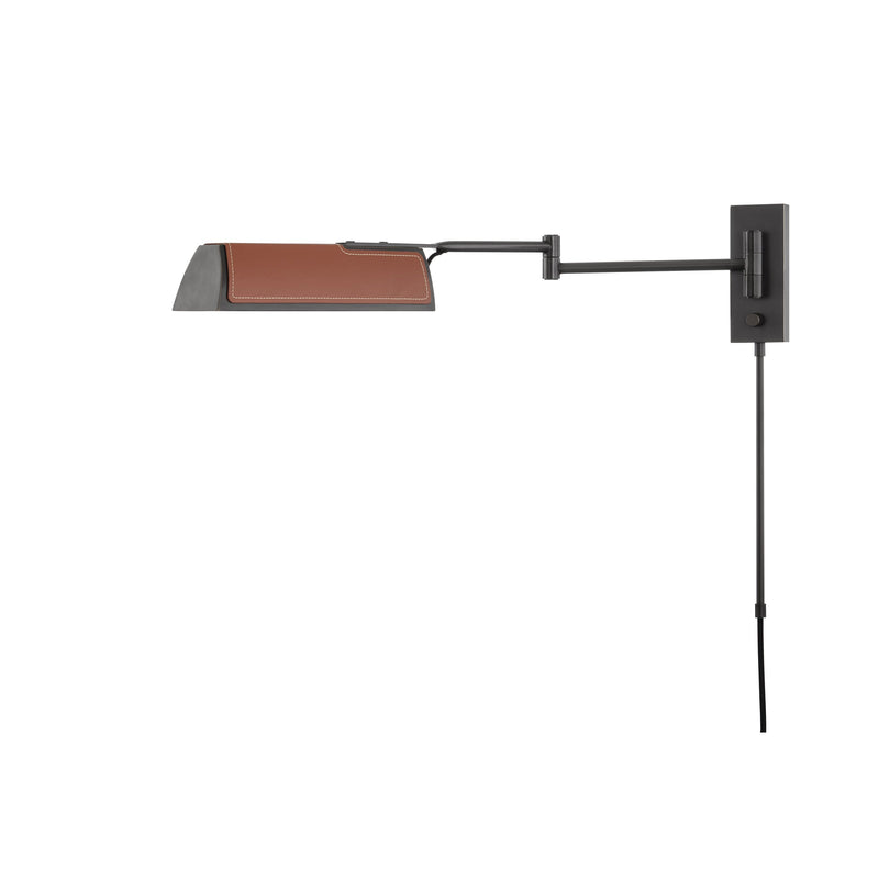 Lighting - Wall Sconce Holtsville 1 Light Swing Arm Wall Sconce with Saddle Leather // Old Bronze 