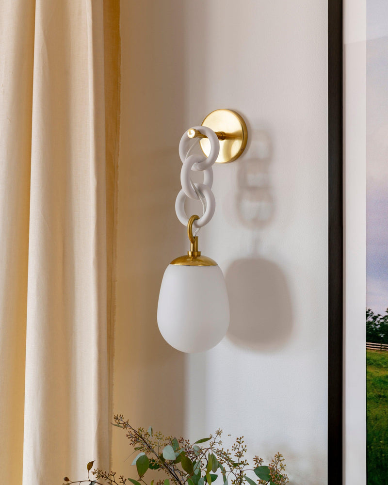 Lighting - Wall Sconce Marina 1 Light Wall Sconce // Aged Brass & Textured White Combo 