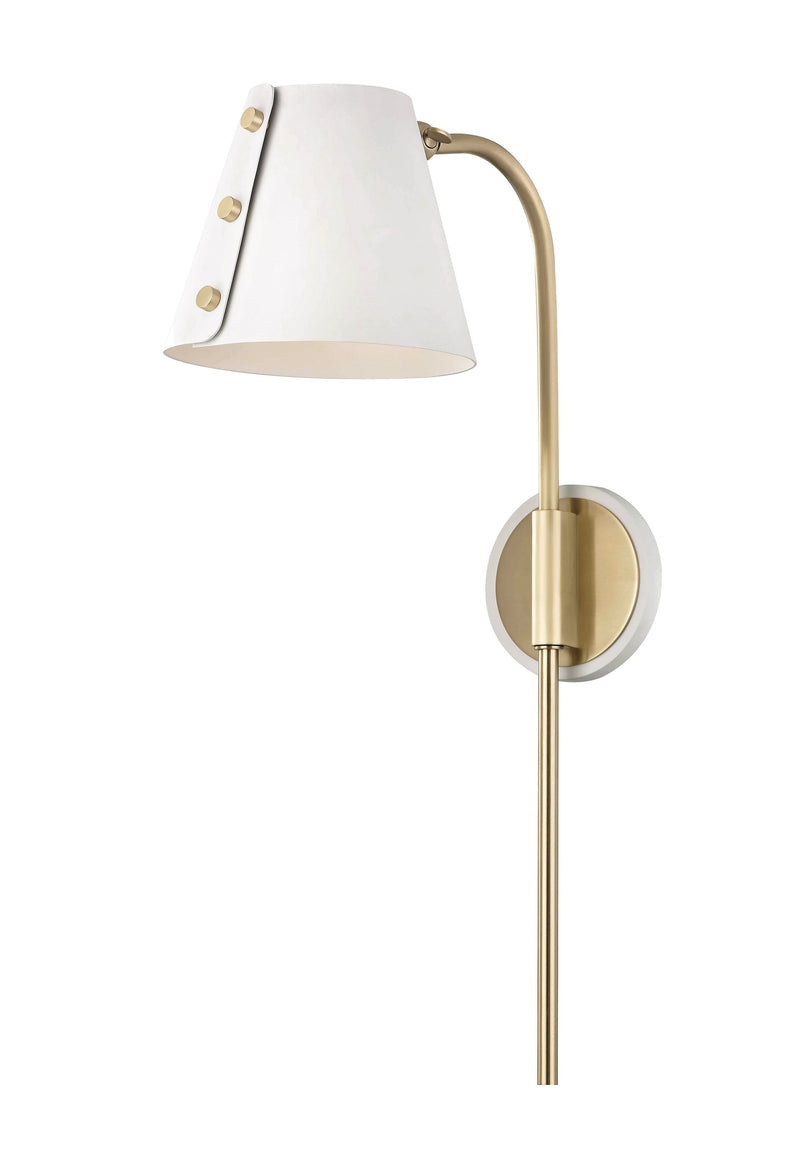 Lighting - Wall Sconce Meta 1 Light Wall Sconce with Plug // Aged Brass & Soft Off White 