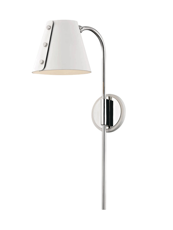 Lighting - Wall Sconce Meta 1 Light Wall Sconce with Plug // Polished Nickel & White 