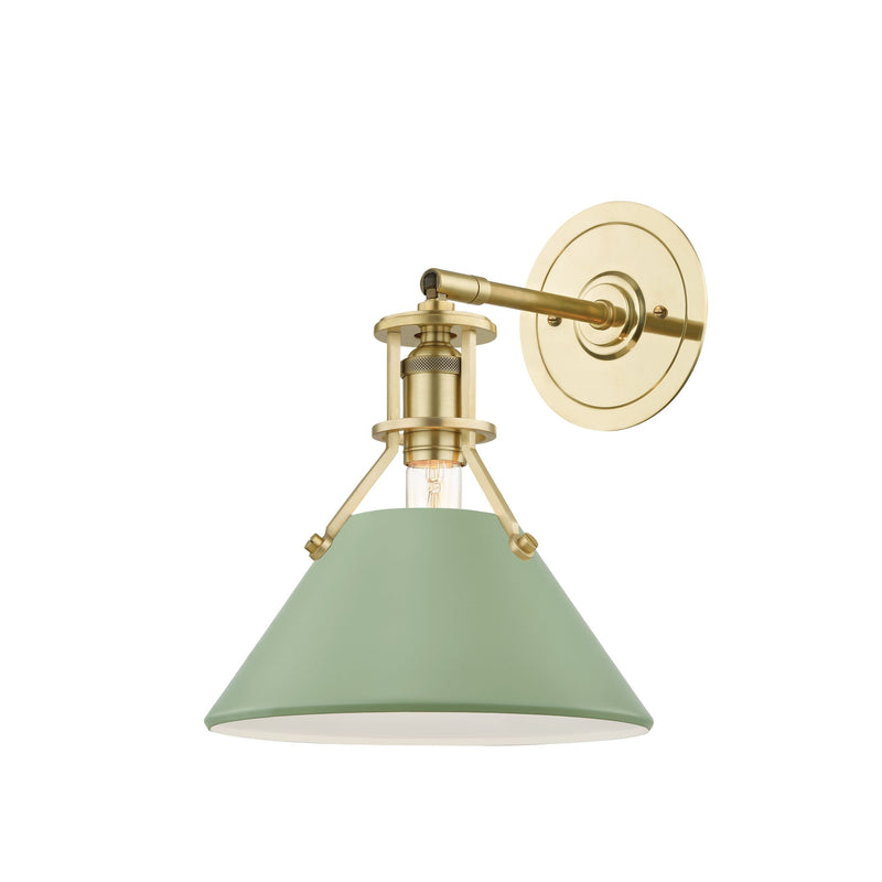 Lighting - Wall Sconce Painted No.2 1 Light Wall Sconce // Aged Brass & Leaf Green Combo 