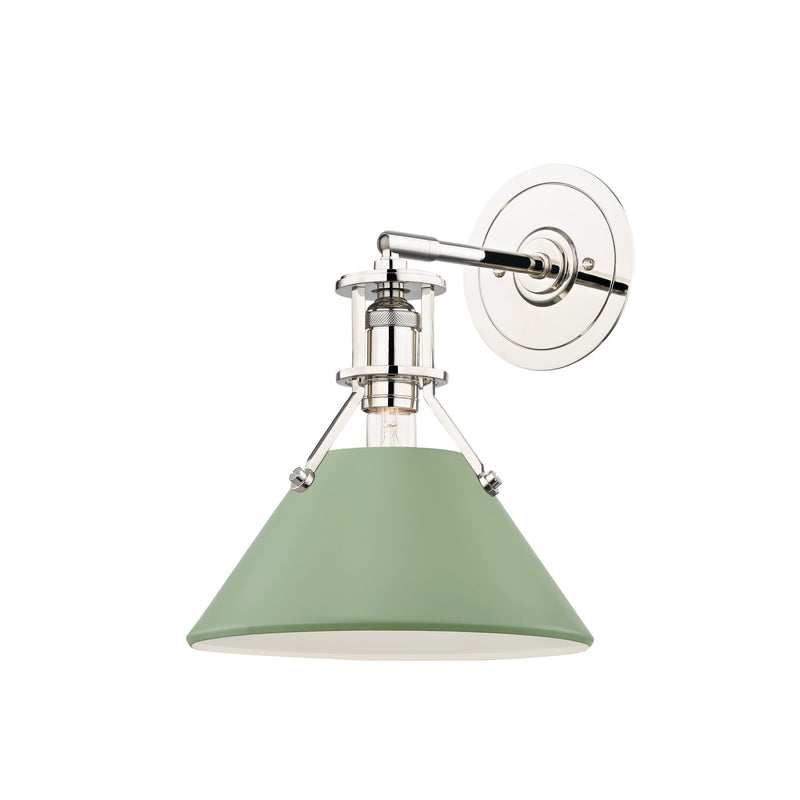 Lighting - Wall Sconce Painted No.2 1 Light Wall Sconce // Polished Nickel & Leaf Green 