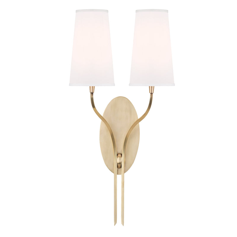 Lighting - Wall Sconce Rutland 2 Light Wall Sconce with White Shade // Aged Brass 