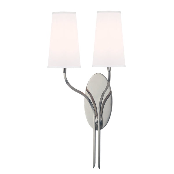 Lighting - Wall Sconce Rutland 2 Light Wall Sconce with White Shade // Polished Nickel 