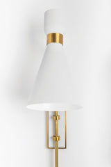 Lighting - Wall Sconce Willa 1 Light Wall Sconce with Plug // Aged Brass & Soft Off White 