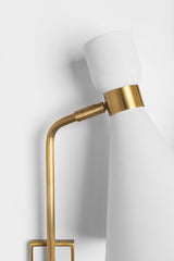 Lighting - Wall Sconce Willa 1 Light Wall Sconce with Plug // Aged Brass & Soft Off White 