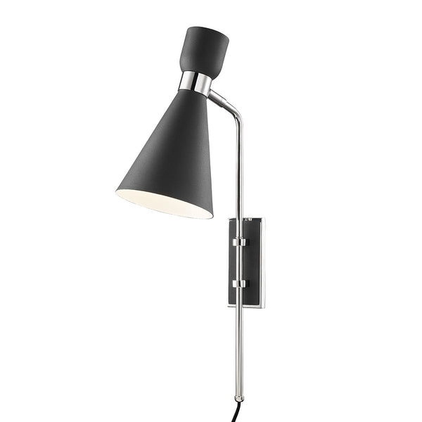 Lighting - Wall Sconce Willa 1 Light Wall Sconce with Plug // Polished Nickel & Black 