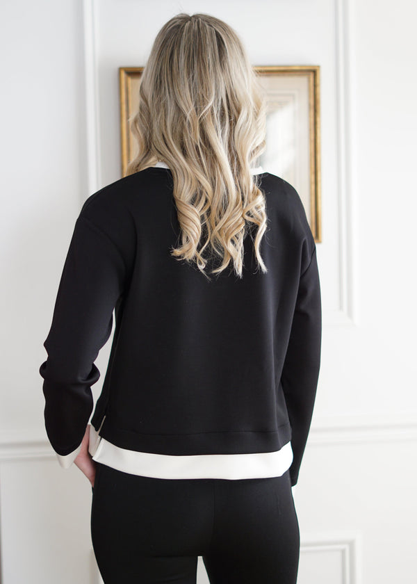 Loungewear Juliette Butter Modal Contrast Border Top // Black & Ivory 