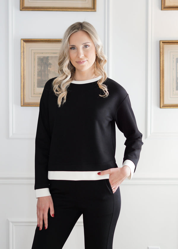 Loungewear Juliette Butter Modal Contrast Border Top // Black & Ivory 