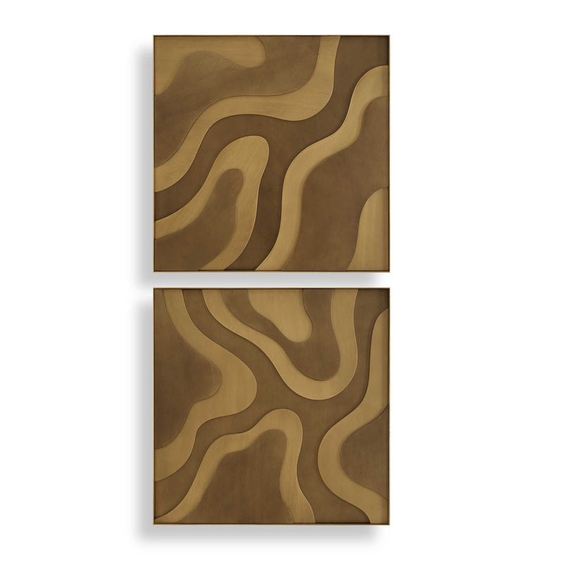 Wall Art Golden Terrain Wooden Wall Decor // Set of 2 