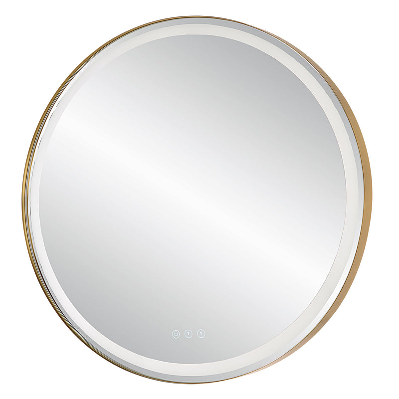 Mirror Crofton Lighted Brass Round Mirror 