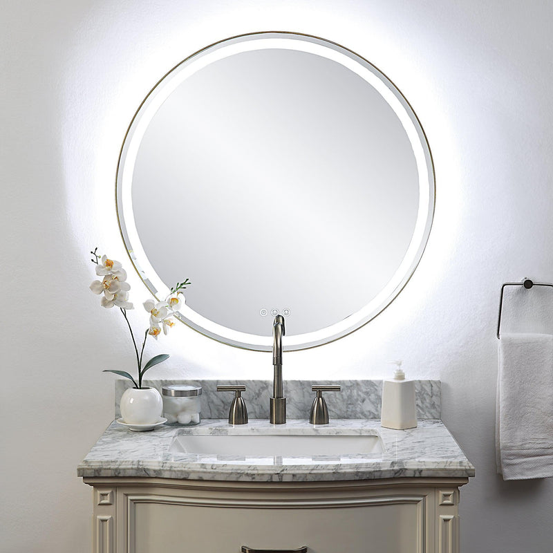 Mirror Crofton Lighted Brass Round Mirror 