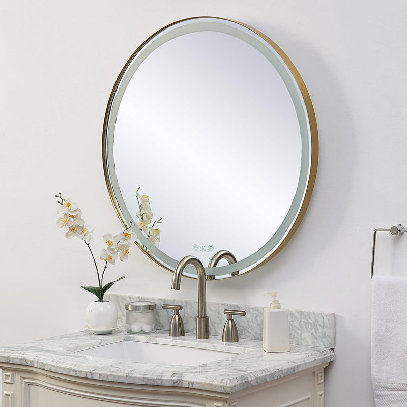 Mirror Crofton Lighted Brass Round Mirror 