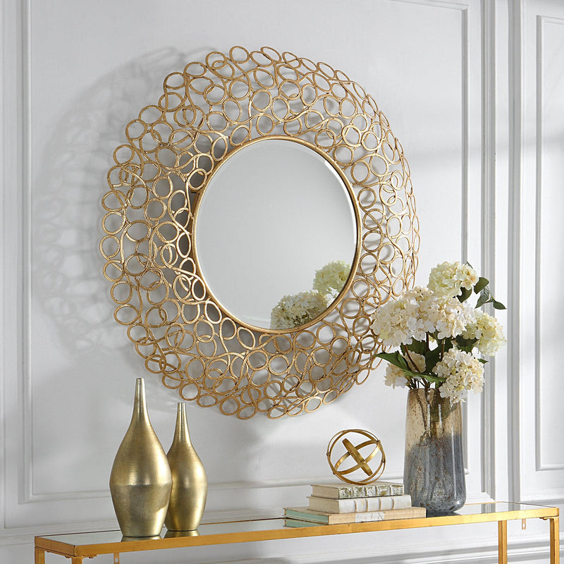 Mirror Swirl Round Gold Mirror 