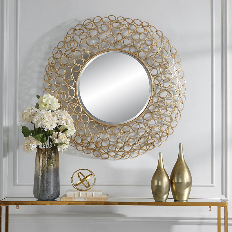 Mirror Swirl Round Gold Mirror 