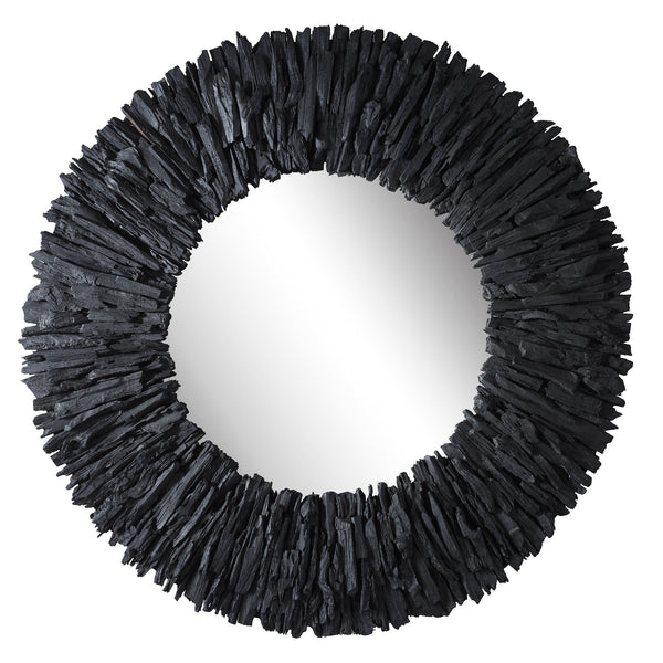 Mirror Teak Branch Black Round Mirror 