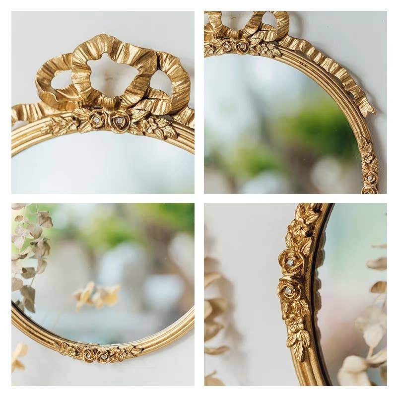 Mirror Victorian Antiqued Gold Round Mirror 