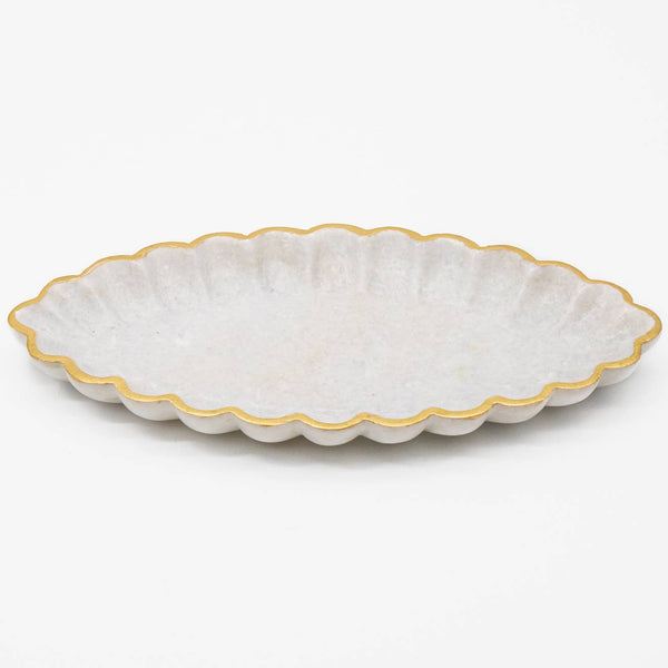  12" Oval Scalloped Marble Tray 