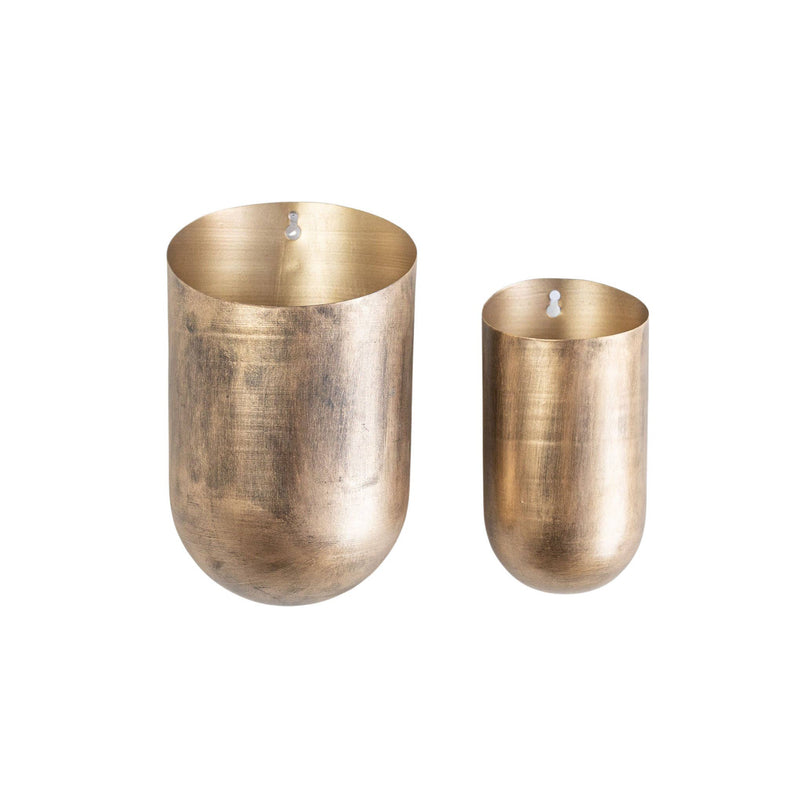  Kacela Set of 2 Brass Cylinder Wall Planter Pots Metal 