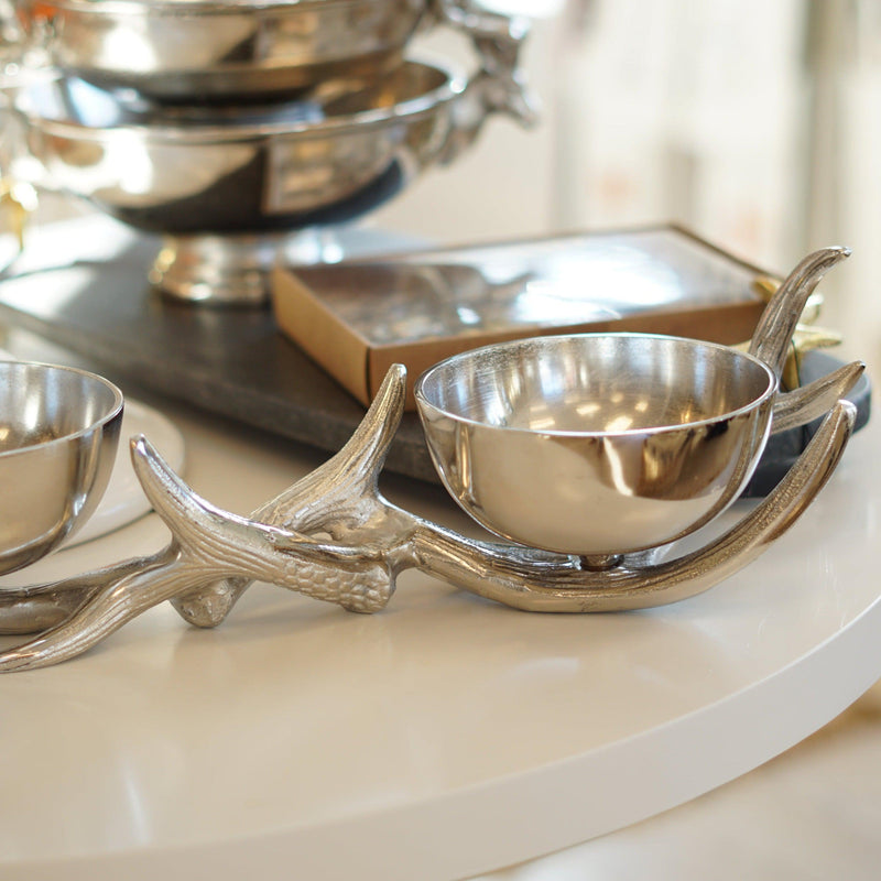 Seasonal & Holiday Decorations Antler Two Bowl Server // Silver 