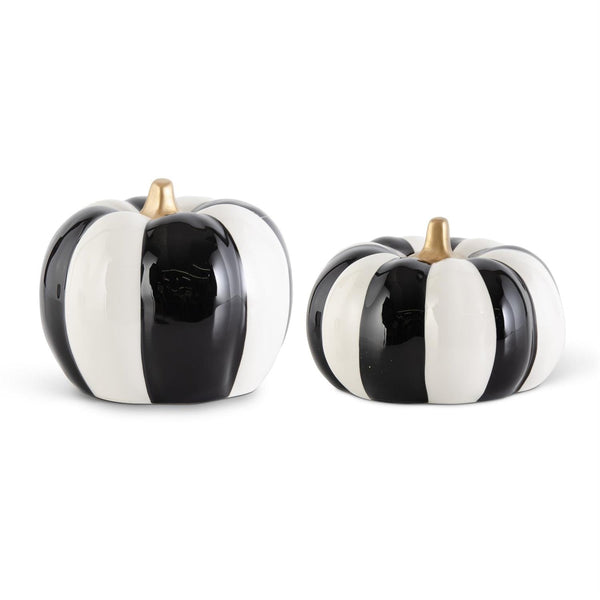 Seasonal & Holiday Decorations Black & White Striped Ceramic Pumpkin with Gold Stem 