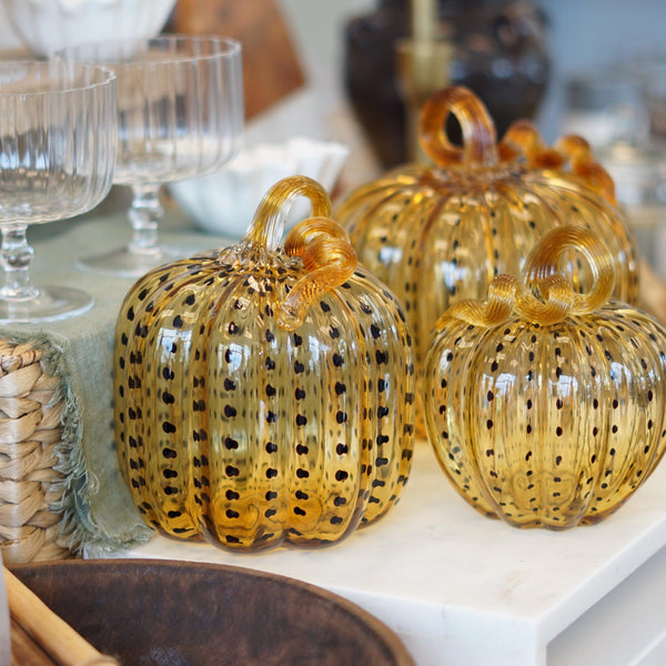 Seasonal & Holiday Decorations Speckled Amber Glass Pumpkins // 3 Sizes 