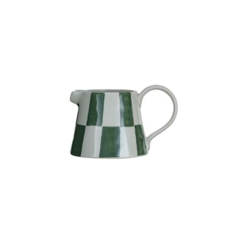 Serving Pitchers & Carafes Checkered Hand-Painted Stoneware Creamer Pitcher // 3 Colors Green 