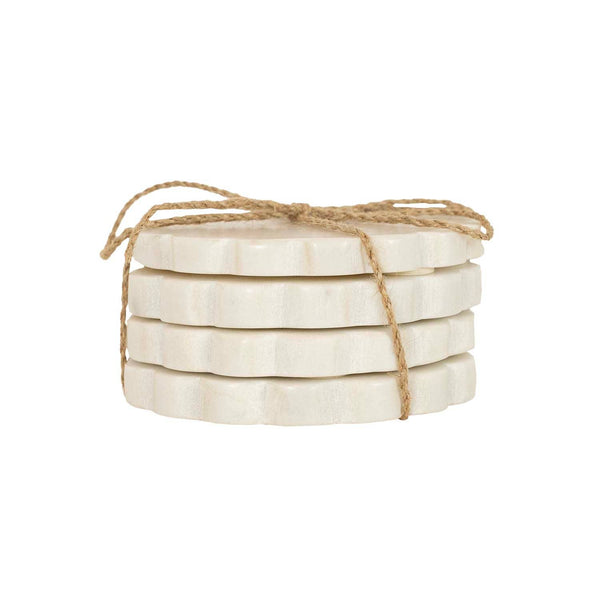  Emery Scallop Edge Set of 3 Coaster Set Marble, Jute Tie 