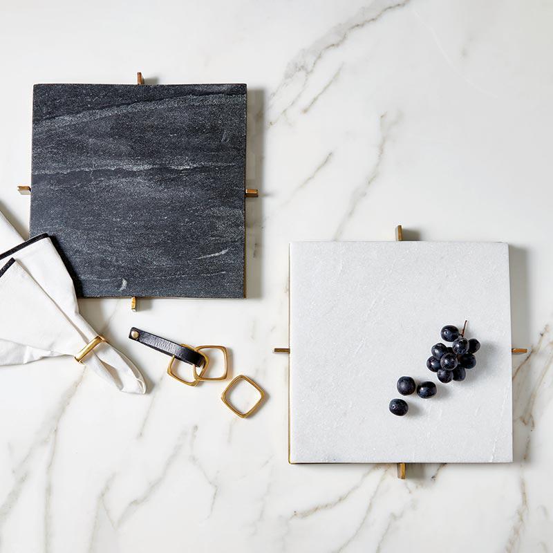 Servingware Black Square Marble Tray in Brass Stand 