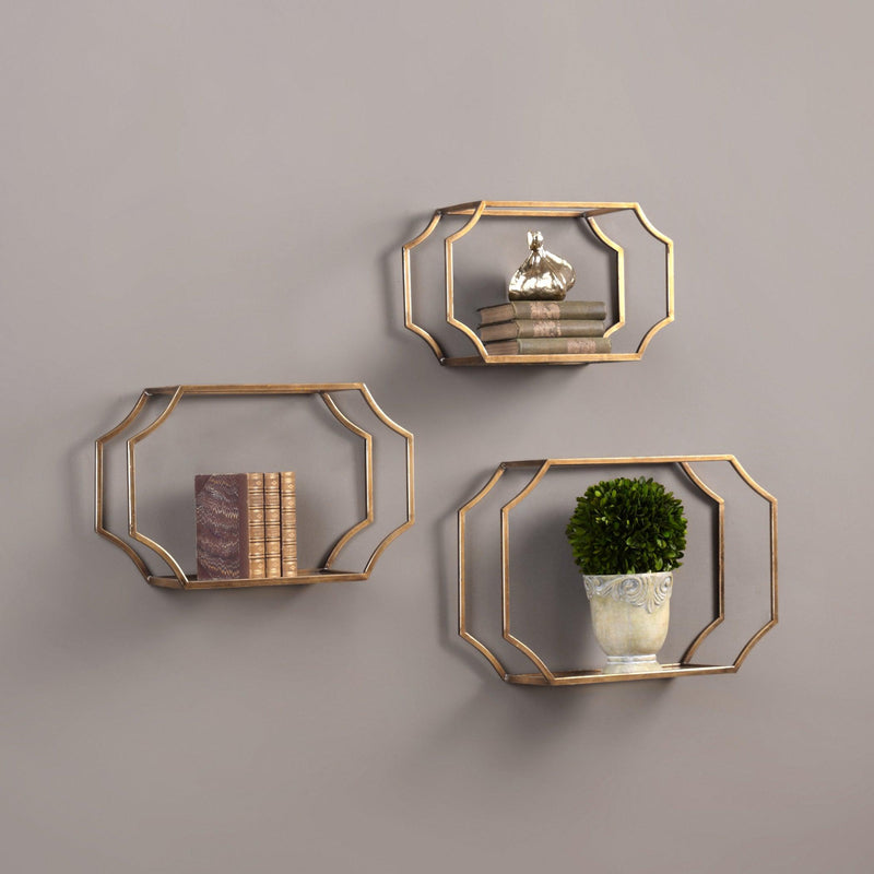 Shelving Lindee Gold Wall Shelves S/3 