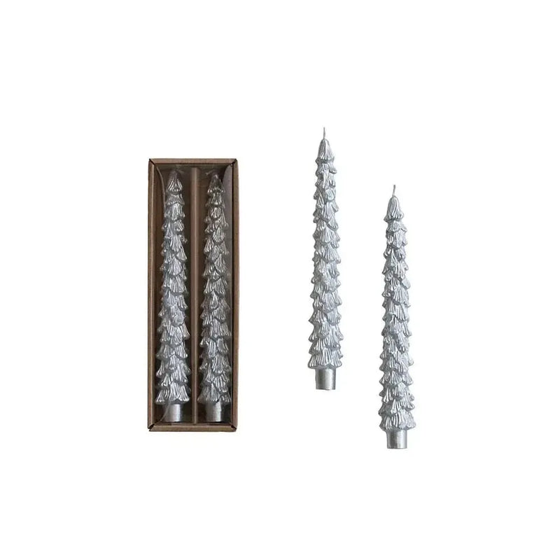 Holiday Candles Silver Winter Tree Taper Candles Set 