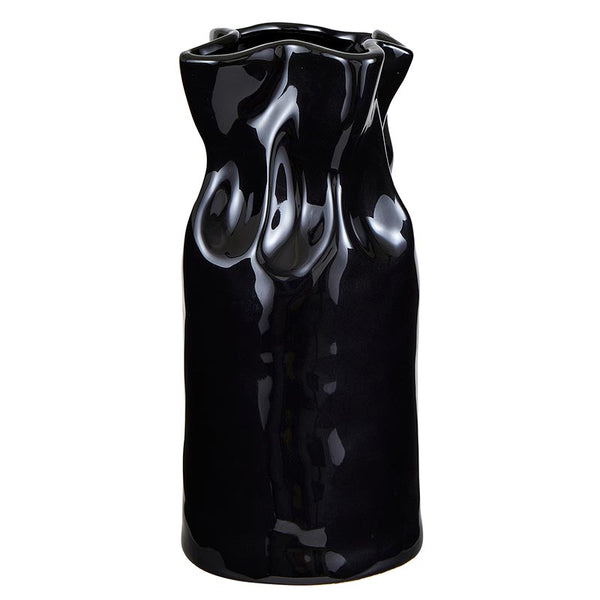 Vases Cinched Glossy Black Ceramic Vase 