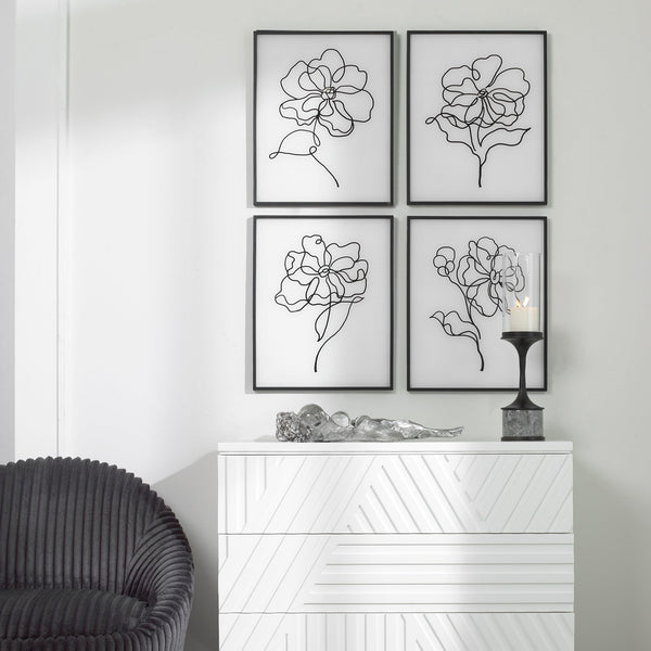 Wall Art Bloom Black White Framed Prints, S/4 