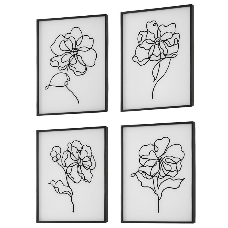 Wall Art Bloom Black White Framed Prints, S/4 